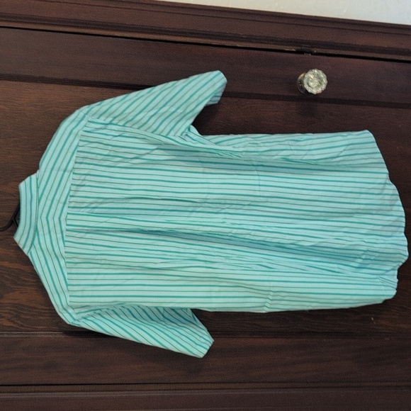 Lands' End Blue Stripe Supima No Iron Supima Pinpoint Short Sleeve Button Down - Picture 5 of 7